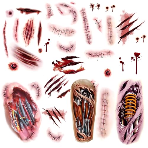 8 sheets£¬Scar Tattoo Stickers for Halloween, Realistic Wound fake tattoos makeup Disguise scars£¬Temporary tattoos for adult men and women£¬fake tattoos Scar£¬Roarhowl