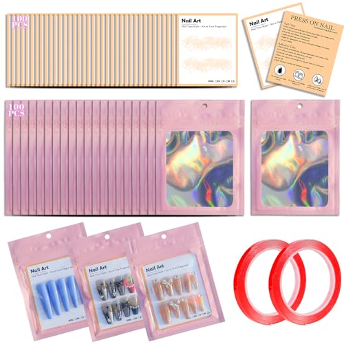 Complete Press-On Nail Packaging Set with Holographic Bags & Display Cards