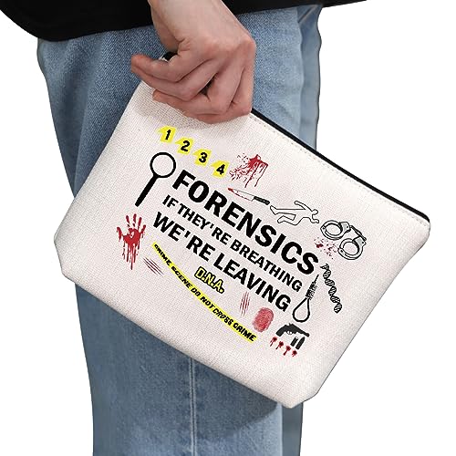 G2TUP Forensic Scientist Gift: Forensics If They're Breathing We're Leaving Makeup Bag - Cosmetic Case - Black - Unisex-Adult - Travel/On-The-Go Makeup Storage