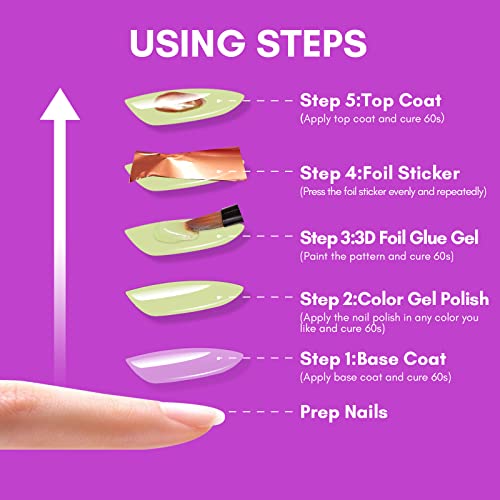Makartt 3D Nail Foil Glue, 8ml Foil Transfer Gel Foil Adhesive Glue for Nail Foil Sheets Bundle With Luminoza 10W Rechargeable LED UV Nail Light
