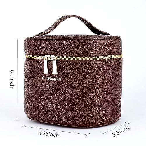 Professional Large Makeup Organizer Bag with Removable Insert ? Waterproof Travel Cosmetic Storage Case with Compartments for Women & Makeup Artists (Brown)