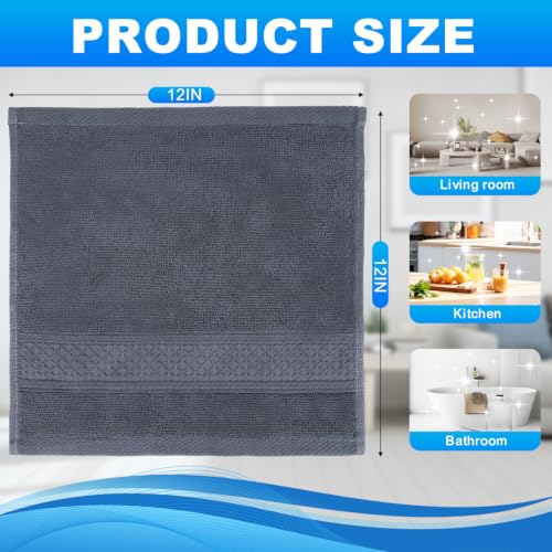 100% Cotton Washcloths 12x12 Inch 6 Pack Grey