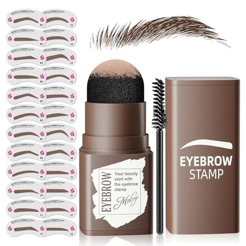 24-Piece Eyebrow Stamp & Stencil Kit with Brush - Waterproof, Natural Look