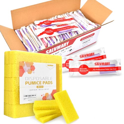 Disposable Pumice Pads Foot Scrubber Sponge Pedicure Stone & Professional Disposable Manicure Kit Bundle