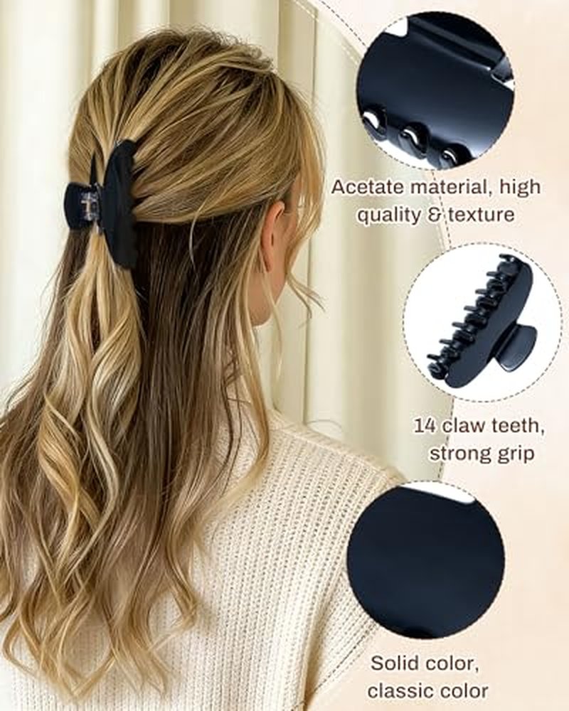 ACECHA Large Black Hair Claw Clip - 4.1" Acetate French Clip