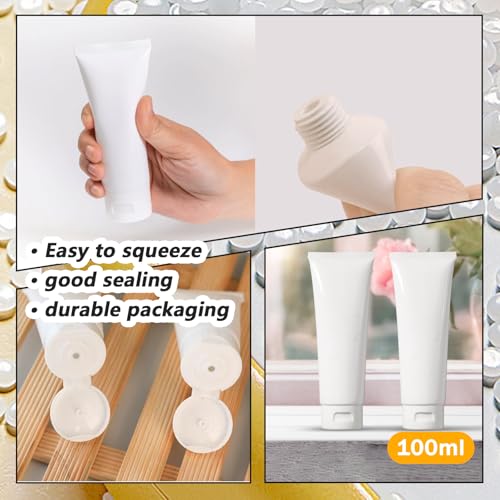 erioctry 20PCS 100ml/3.4oz Plastic White Empty Refill Cosmetic Packing Bottle Jars with Flip Cover Makeup Water Cleanser Shower Gel Emulsion Lotion Liquid Sample Storage Container