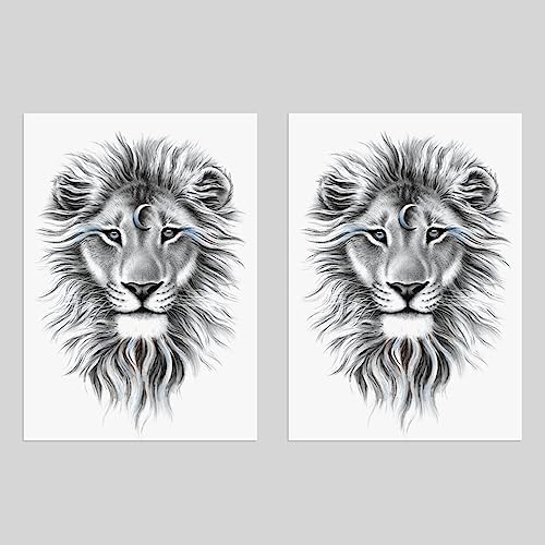 2 Sheets Arm Thigh Leg Waterproof Fake Temporary Tattoos Sticker Grey Lion