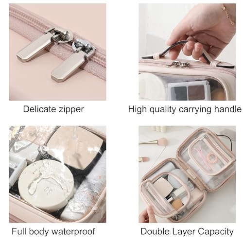 Veki Transparent Makeup Bag Travel Cosmetic Bags Case Waterproof Toiletries Bag Large Capacity Open Storage Bags Organizer With Zipper, Portable Make Up Organizer for Women and Girls
