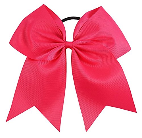 Cheer Bows Hot Pink Cheerleading Softball - Gifts for Girls and Women Team Bow with Ponytail Holder Complete your Cheerleader Outfit Uniform Strong Hair Ties Bands Elastics by Kenz Laurenz (1)