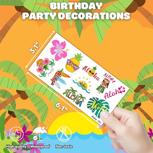 100 PCS Hawaiian Tropical Temporary Tattoos - 10 Sheets