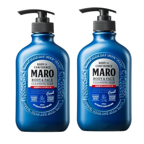 MARO Body & Face Cleansing Soap - Cool Menthol Soap, Fresh Scent Body Wash Soap with Long-Lasting Cooling Sensation - All-in-One Body Wash to Remove Odor | 13.5 oz / 400 ml (2 Pack)