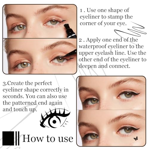 Double-Sided Eyeliner Stamp Pen Set - Waterproof, 5 Shapes