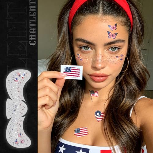 4th of July Glitter Freckles Face Tattoos - 36 Pc Patriotic Set