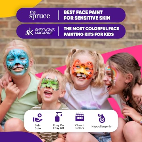 Blue Squid Face Painting Kit - 12 Colors, 30 Stencils, Sensitive Skin Safe