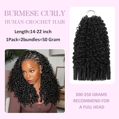 Burmese Curly Human Hair Crochet Extensions - 22 Inch, 50g