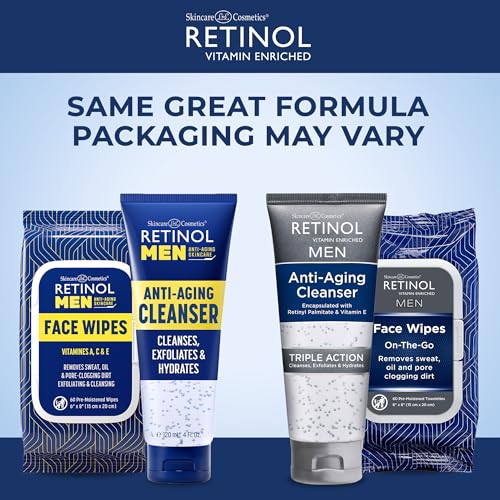 Retinol Men's Gel Cleanser Gently Exfoliates skin for Improved Texture Men Anti- Aging Facial Wipes - Quickly cleanses Face from sweat, oil and pore-clogging dirt without any heavy residue
