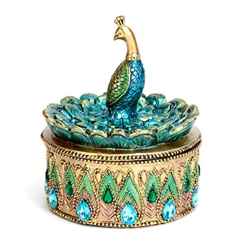 Peacock Jewelry Box for Women - Vintage Small Keepsake Box
