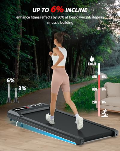 Walking Pad Treadmill, Upgraded Up to 10% Incline Walking Pad, Voice Controlled Under Desk Treadmill 300+LB Capacity Work with KINOMAP, Only 39LBS Portable Treadmill for Home,Office,Apartment