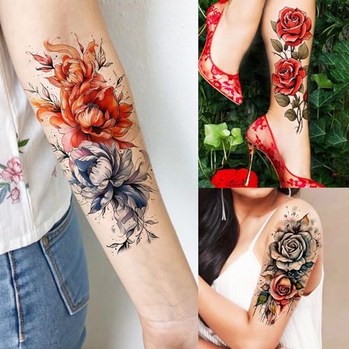 SHELYEXIEN 69 Sheets Watercolor Rose Temporary Tattoos for Adults
