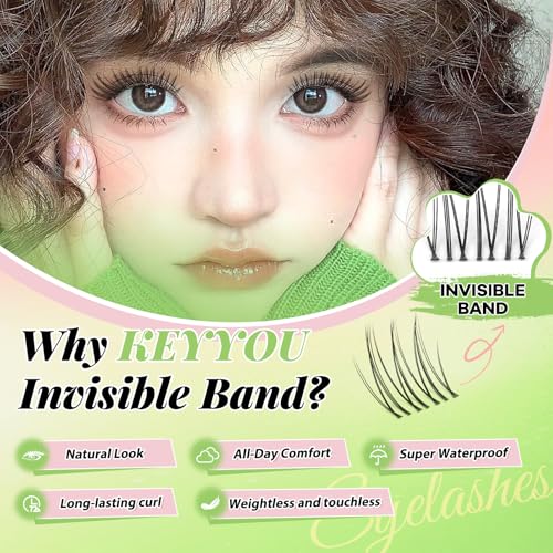 KEYYOU Aurora Lash Clusters Kit Fairy Lash Extension Kit C Curl 120Pcs Eyelash Extension Kit Wispy Natural Invisible Band Lash Kit with Waterproof DIY Lash Extension Kit at Home(Aurora-C-8-16MIX)