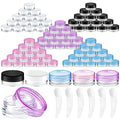 Jinei 500 Pcs 3g Empty Sample Containers with Lids Bulk Small Plastic Sample Jars Round 3ml Tiny Clear Lip Balm Lotion Pot and 50 Pcs Mini Cosmetic Spatula for Make up Powder Oils Paint Creams
