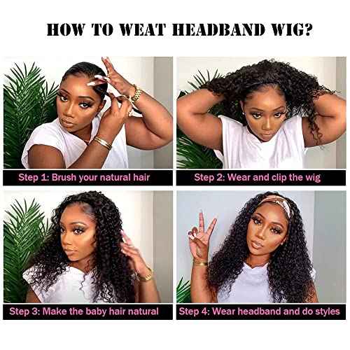 20 Inch Headband Wig Human Hair for Women Long Curly Hair Deep Wave Wig Natural Color