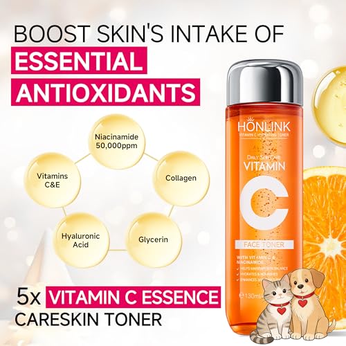 Vitamin C Hydrating Face Toner 130ml, Gentle Daily Toner with Niacinamide & Hyaluronic Acid, Alcohol-Free Skin Care for All Skin Types, Valentine¡¯s Day Gift for Her