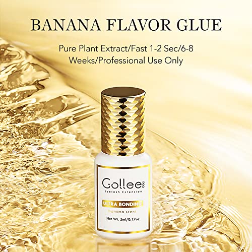 Eyelash Extension Glue Banana Scent Lash Glue for Eyelash Extensions 1-2 Sec Fast Drying/Ultra Bonding Retention -6 Weeks/ (0.17fl.oz / 5ml) Black Lash Adhesive Professional USE ONLY