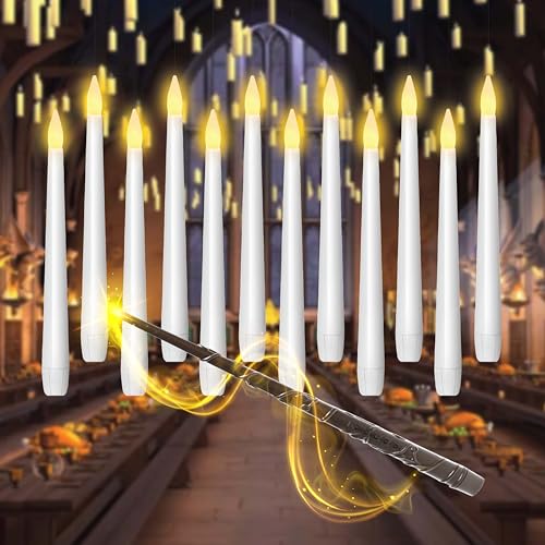 GNSTOP 20 Pcs Floating Candles with Wand Enchanting Hanging Decorations, Flickering Warm Light, Battery Operated Flameless LED Remote-Controlled for Christmas Tree Decor Gift.