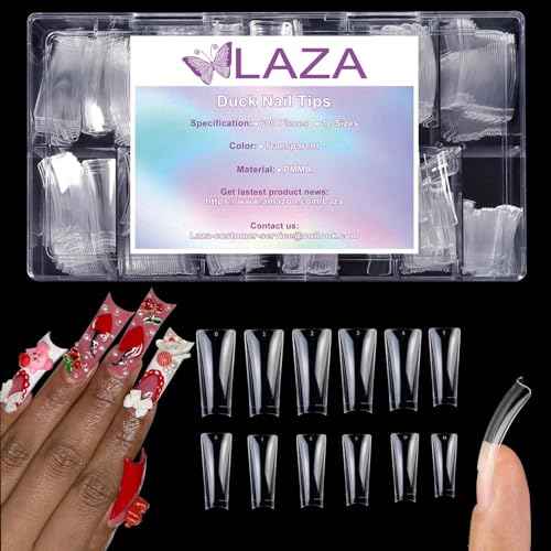 Laza 600pcs Long Duck Nail Tips 12 Sizes Box-packed Clear Duck Nails Half Cover Wide Nail Tips French False Nail Tips for Acrylic Nails Extension Tips ? 41MM
