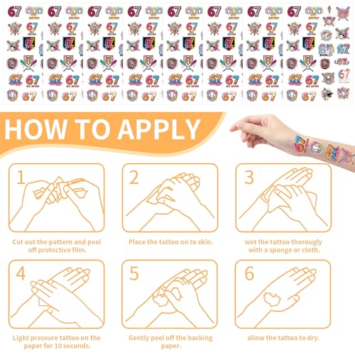 Number 67 Street Art Temporary Tattoos - 8 Sheets