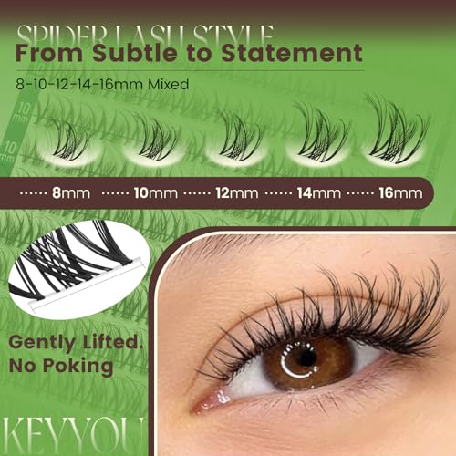 KEYYOU Spider Lash Clusters 8-16mm D Curl Wispy Eyelashes