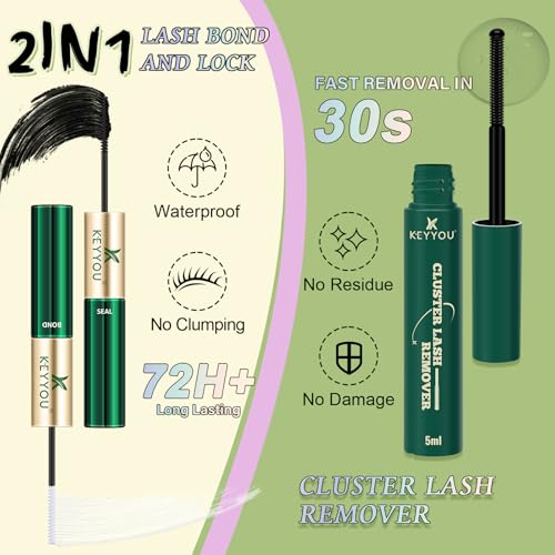 KEYYOU LASH Extension Kit 144Pcs Angel Lash Clusters Kit Thick Eyelash Extension Kit with Glue and Seal,Tweezers,Remover for DIY lash extension kit at Home£¨Kit-Angel A08-D-8-18MIX£©