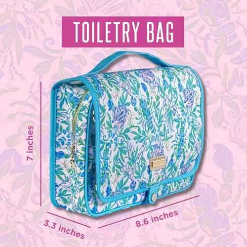 Lilly Pulitzer Travel Toiletry Bag with Handle, Pockets, and Zipper, Hanging Travel Organizer for Makeup and Toiletries, Just a Pinch