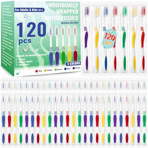 120 Pcs Toothbrush Bulk Disposable, Travel Toothbrushes Pack, Soft Bristle Individually Wrapped and Good Cleaning for Kids, Adult and The Elderly. Suitable for Hotel, Travel, Home, Donated
