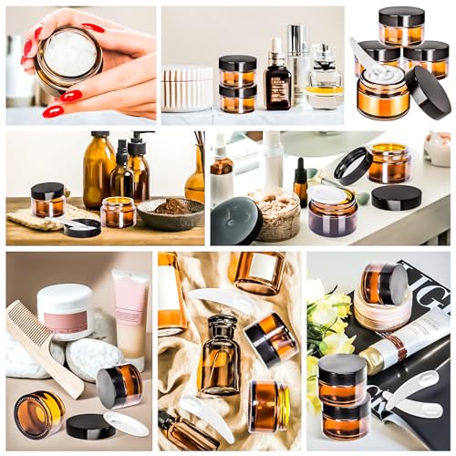 6-Pack 1oz Amber Glass Jars with Lids for Travel & Cosmetics