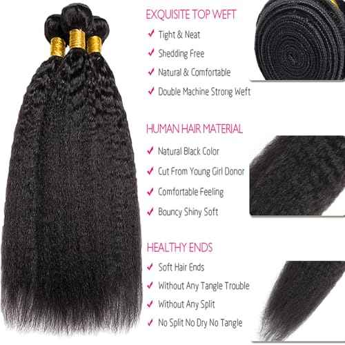 Kinky Straight Bundles Human Hair Natural Black Color 8 10 12 Inch Brazilian Unprocessed Virgin Hair Extensions