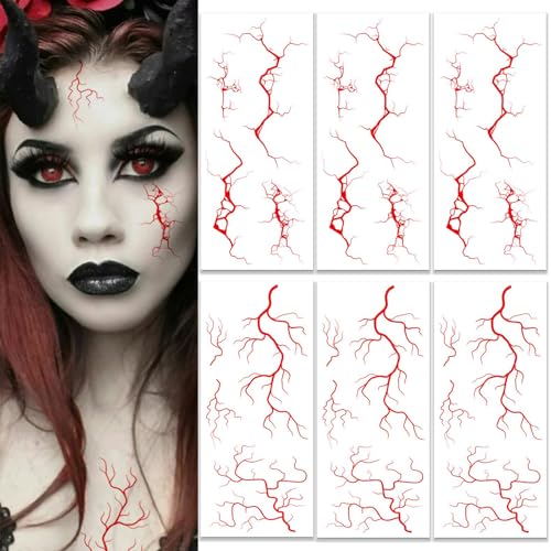 6 Sheets Blood Vessel Face Tattoos Halloween Zombie Vampire Makeup