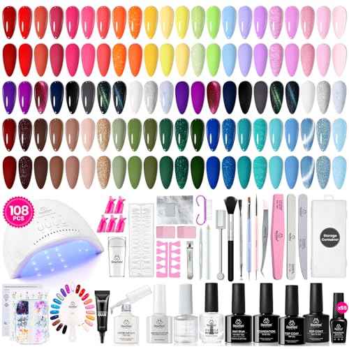 Beetles Gel Nail Polish kit with UV Light, 108 PCS 55 Colors Valentines Gel Polish Set Base Coat Glossy Matte Glitter Top Coat Gel Polish Glitter Red Green Brown Purple Pink Cat Eye Gel Gift for Women