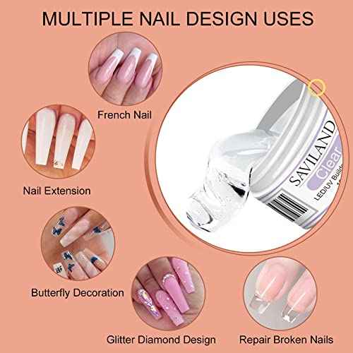 SAVILAND Builder Nail Gel Kit: 4 Colors Thickening Builder Nail Gel Clear White Pink Nudes Nail Strengthener Soak Off U V Extension Gels with 100PCS Forms Brush Pen Manicure Tools Home Salon DIY