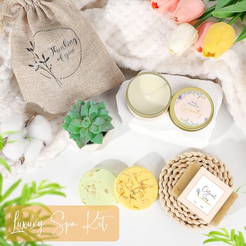 Sympathy Gift Baskets for Women, Care Package for Grieving Friend, Get Well Soon Gift Basket Thinking of You for Women Her Mom Sister Wife Girlfriend Best Friend Grandma Coworker (White)