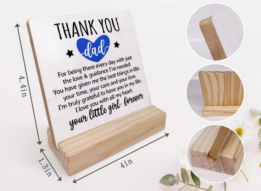 EIONEY Dad Gifts from Daughter Son,Thank You Gifts for Dad,Wood Plaque Sign with Wooden Stand,Father's Day Birthday Gift for Dad,Father Gifts for Living Room Bedroom Shelf Tabletop Decorations