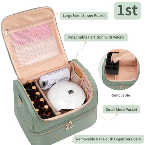 CUBETASTIC Green Nail Polish Organizer Case - Holds 45 Bottles & Manicure Tools