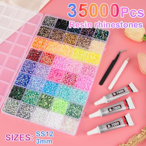 Canvalite 40000 Pcs Multicolor 3mm Rhinestones with B7000 Glue