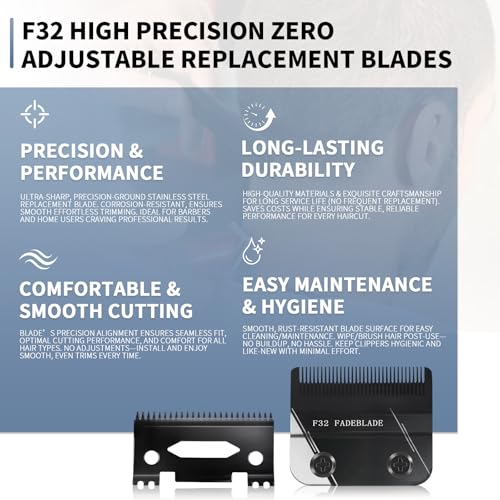 F32 Professional Fadeout Blade, High Precision Zero Adjustable Replacement Blades,Compatible with Wahl 5 Star Vapor Clipper (2 Packs)
