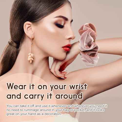 Large Premium Velvet Scrunchie for Women Silky Fabric Hair Ties Soft Ponytail Holder (Rose red Orange Green Grey) 4PCS