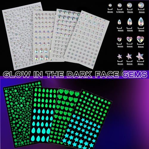 YGDZ Glow in The Dark Body Glitter & Face Gems Kit