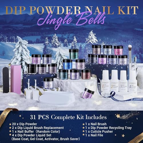 AZUREBEAUTY 20 Colors Dip Powder Nail Starter Kit with Liquids & Tools