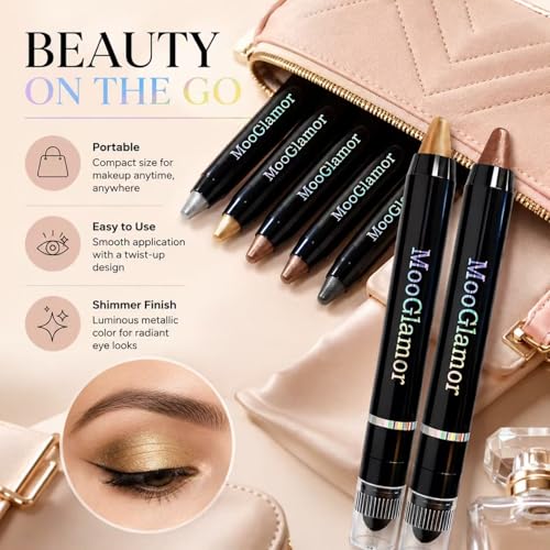 6-Piece Shimmer Eyeshadow Stick Set - Waterproof & Blendable
