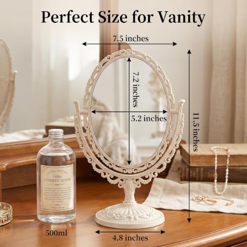 Vintage Beige Tabletop Makeup Mirror with 360° Swivel